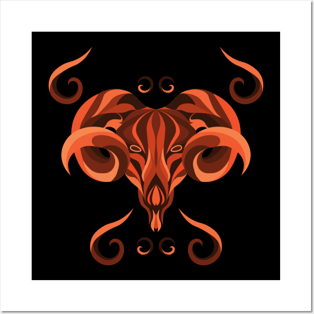 Aries Zodiac Sign - Orange Wall Art by TeeeeeeTime